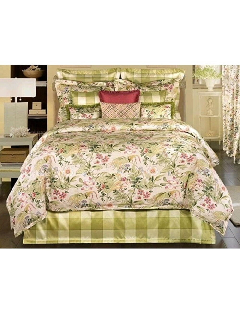 Rose Tree Home King Comforter 2 Pillows & 2Pillowcases Floral 100% Cotton MINT